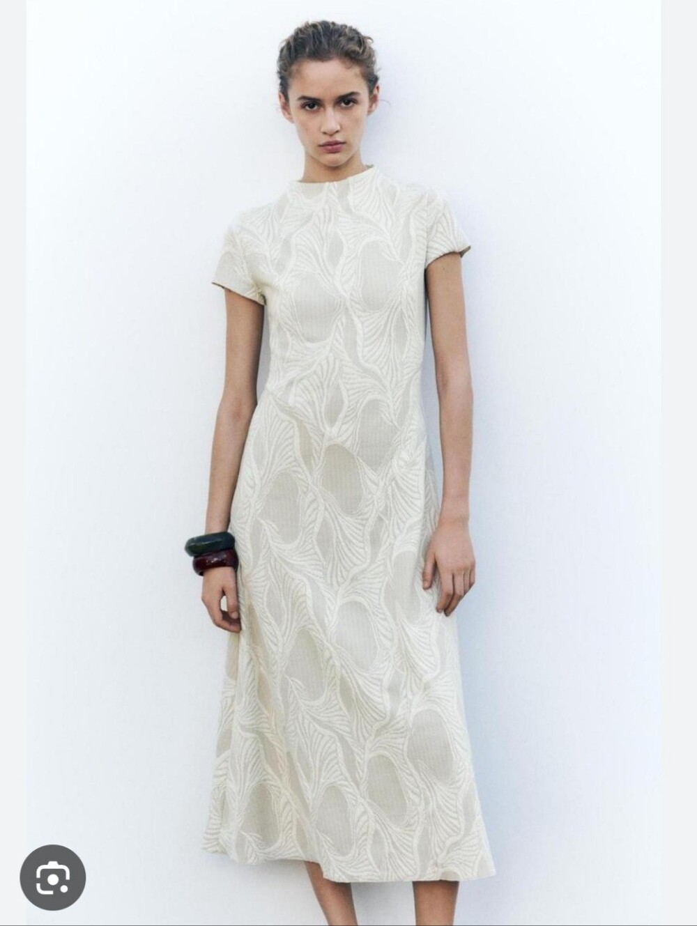 Zara Cream and Beige Abstract Pattern Elegant Midi Dress